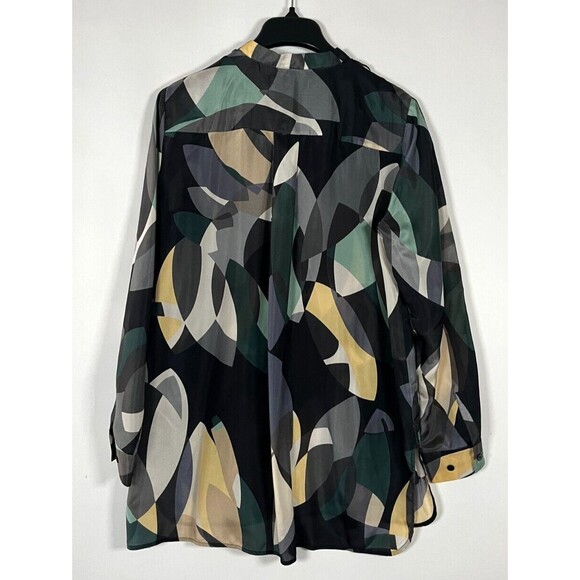 Lafayette 148 Silk Shirt‎ Medium Button Up Geometric Long Sleeve Office Work - Picture 6 of 10